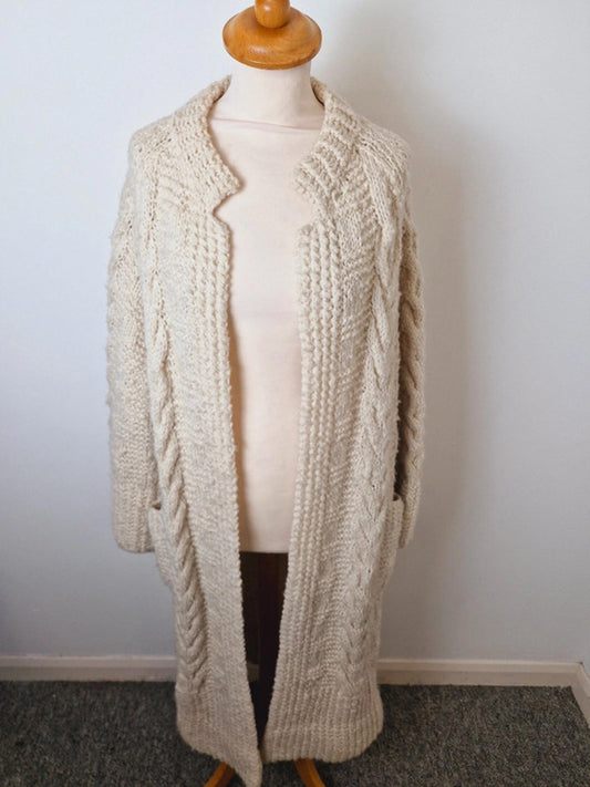 1970s Handknitted Cardigan Coat L UK16