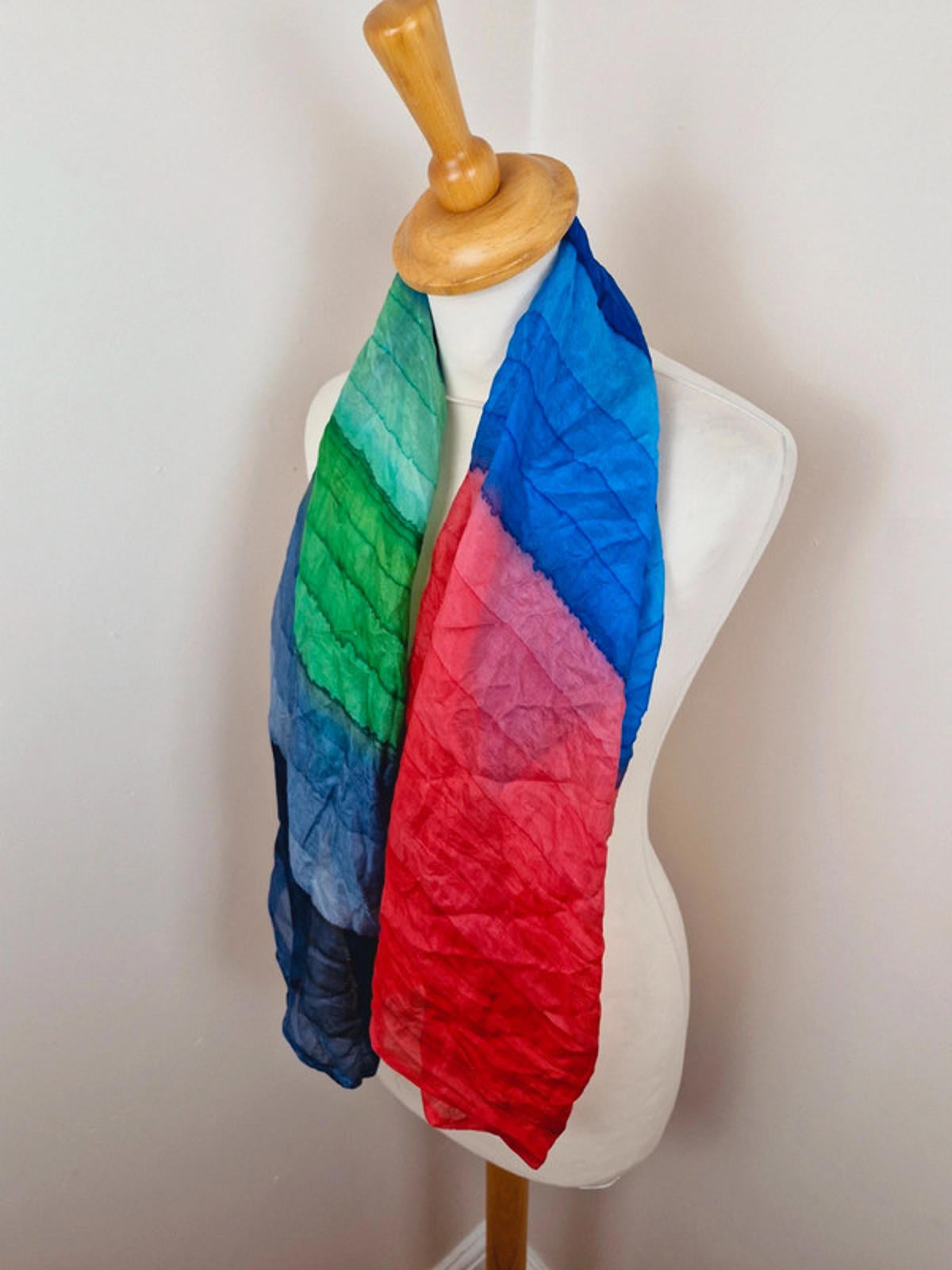 Womens Vintage Multicoloured Silk Large Scarf Shawl Striped