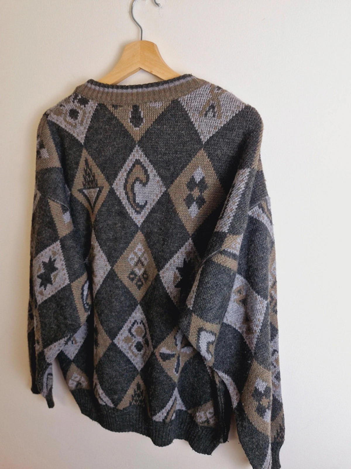 Mens Vintage Retro Round Neck Jumper Sweater XL