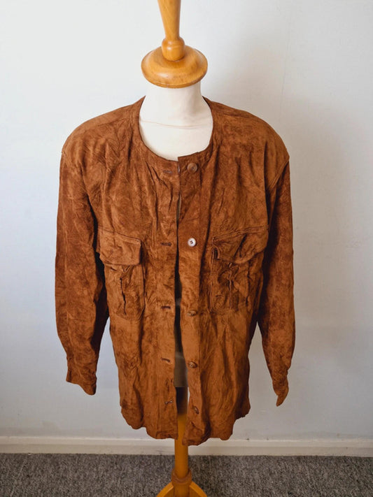 Womens Vintage Tan Suede Leather Boho Jacket Coat Western XL