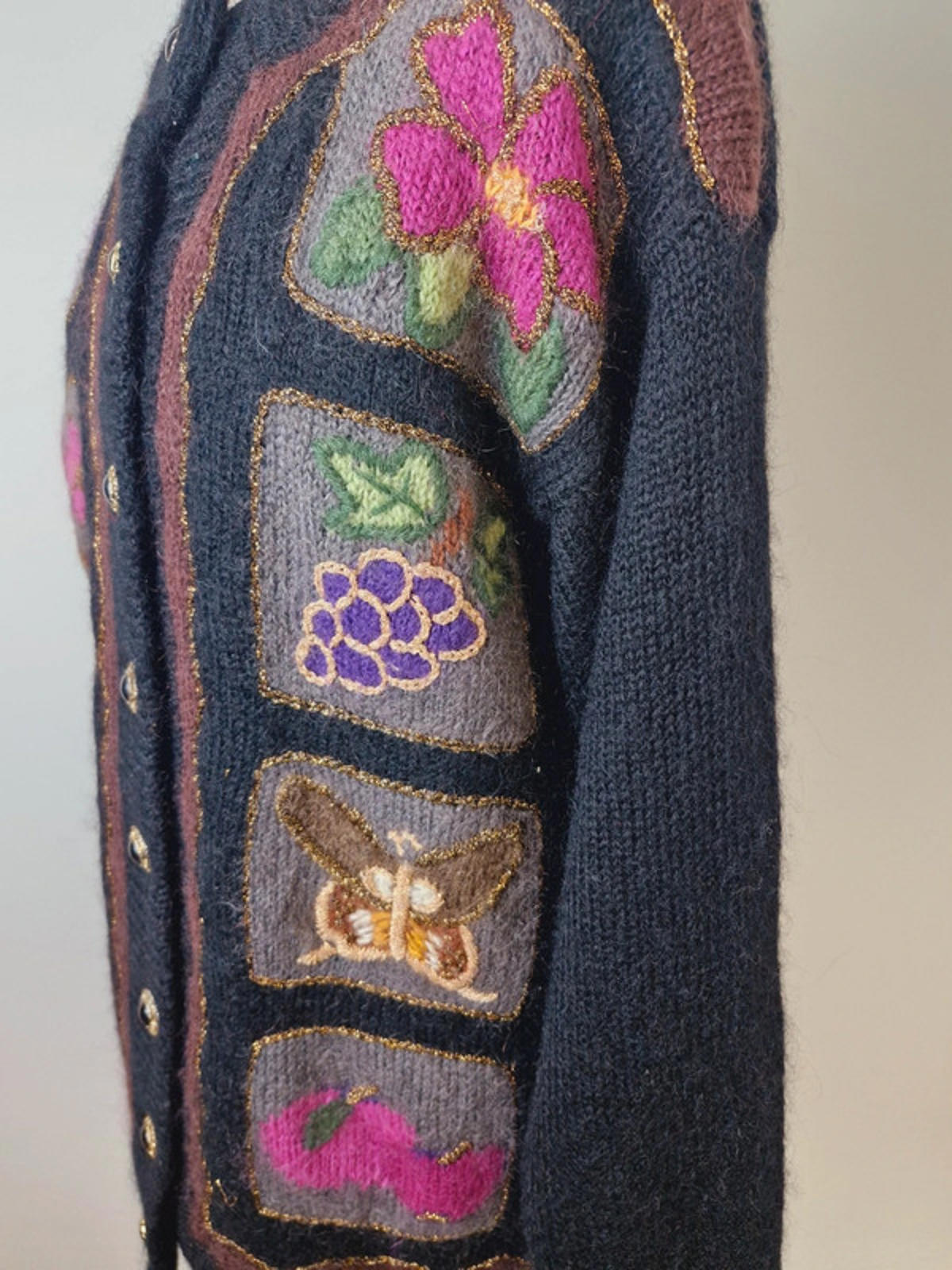 Womens Vintage Mohair Blend Black Cardigan Jacket Jumper L UK16