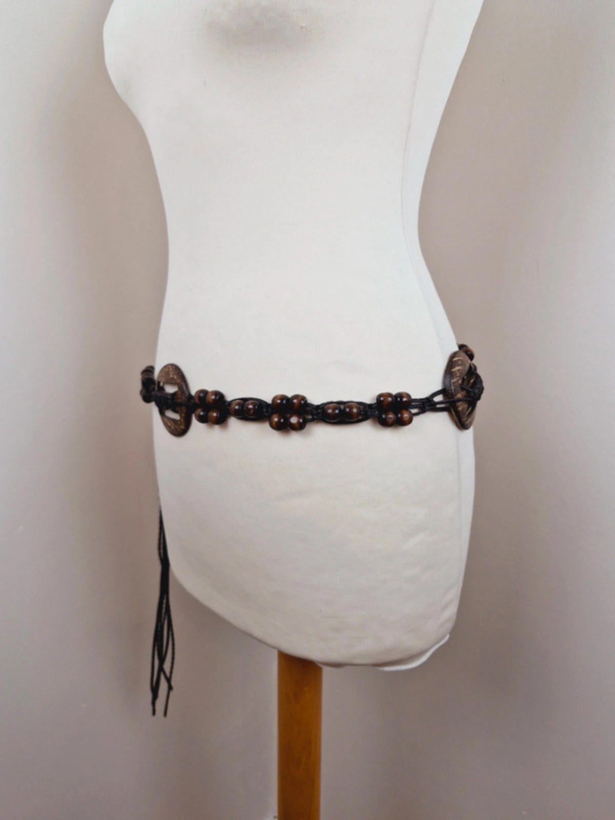 Womens Vintage y2k wooden Boho Brown Hip Belt
