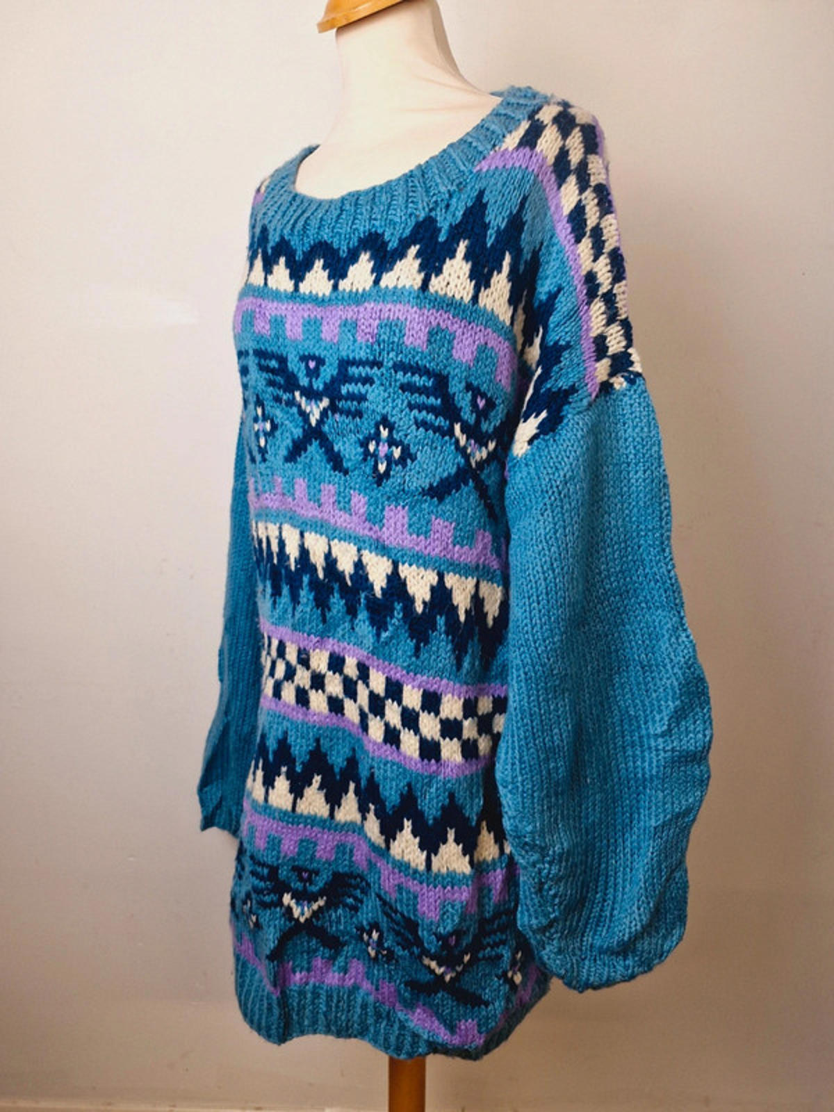 Womens Vintage Handknitted Knitted Chunky Long Plus Size Jumper Sweater XXL