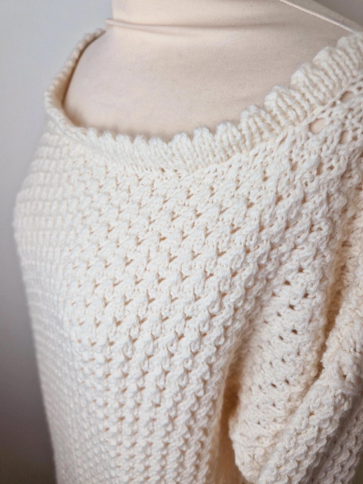 Womens Vintage Handknitted Knitted Cream Long Jumper Sweater Dress UK14 UK16 L
