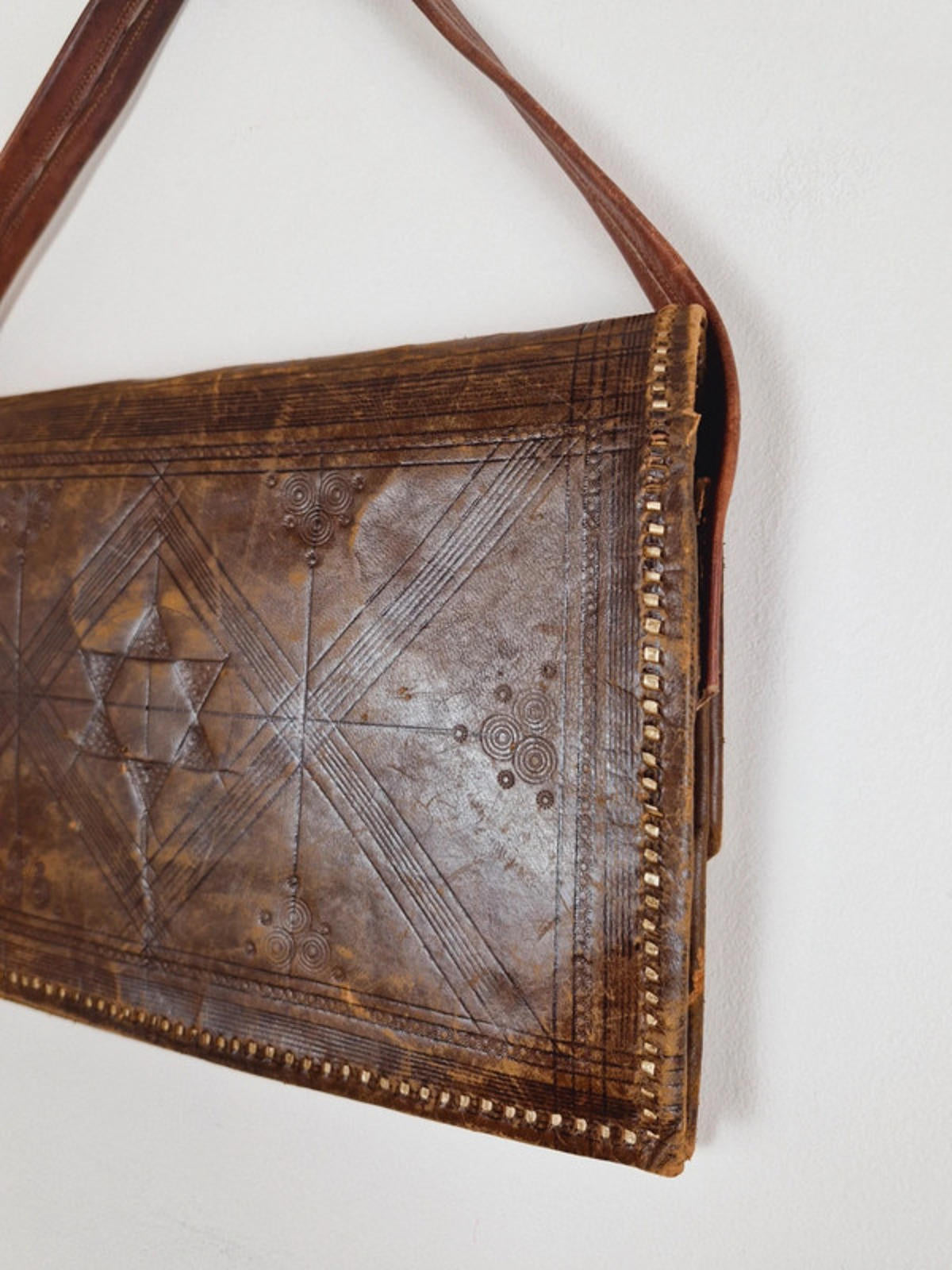 Womens Vintage 1950s 50s Leather Tooled Handbag Bag Unusual
