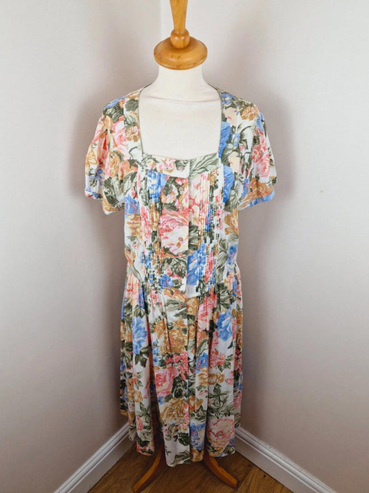 Womens Vintage St Michael Viscose Cotton Long Midi Cottagecore Dress XL