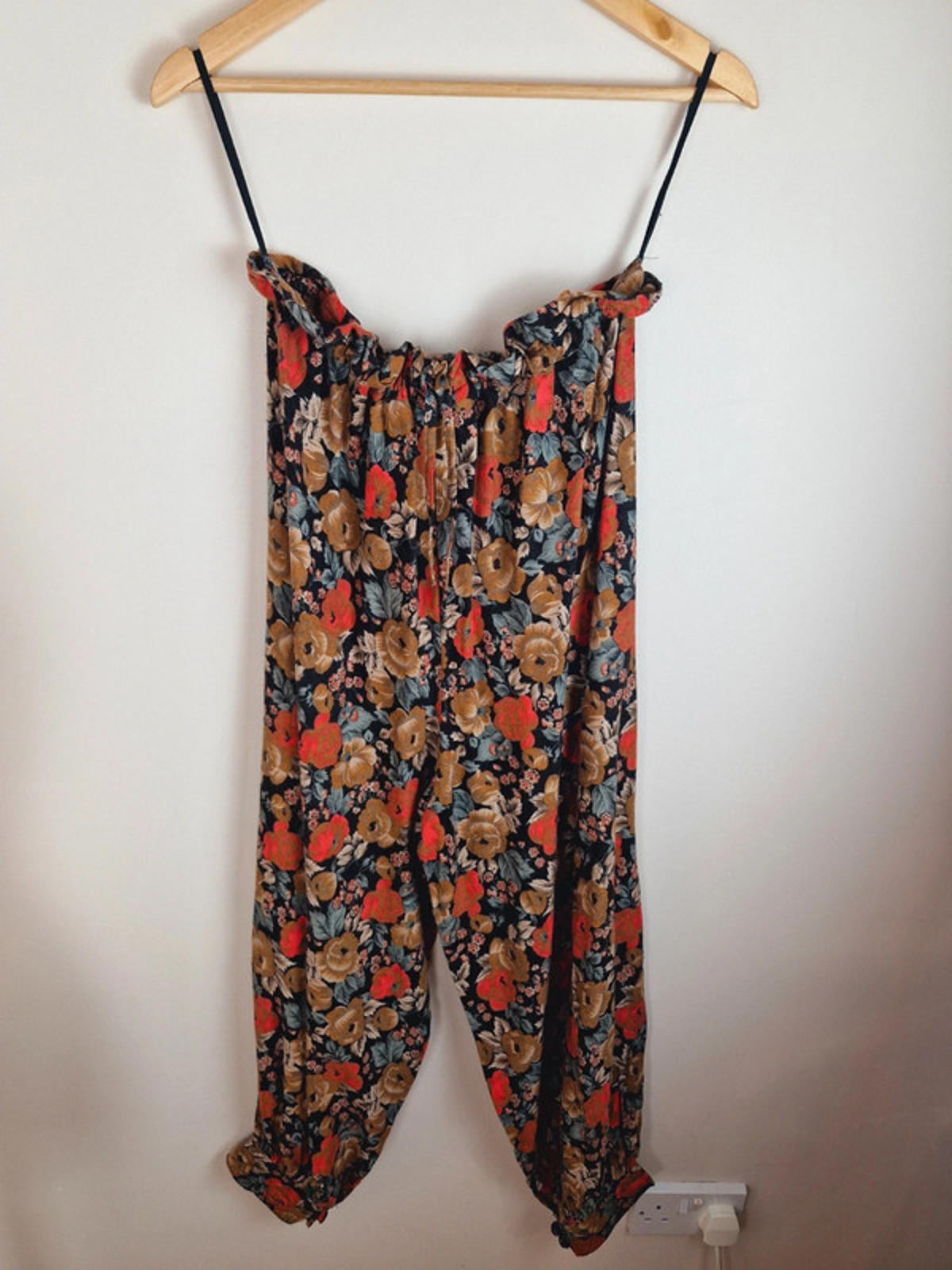 Womens Vintage Floral High Waisted Trousers Retro Viscose M
