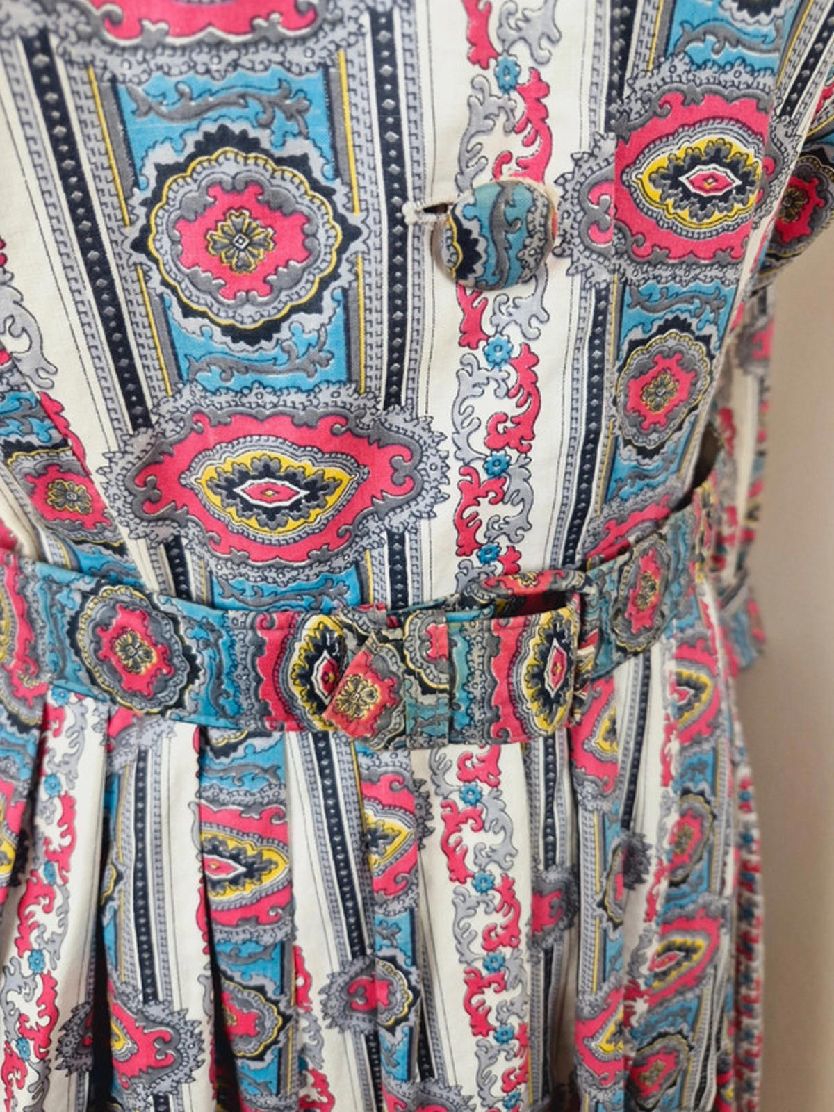 Womens Vintage 1950s 50s Shirtdress Dress Aline Long Sleeve XS