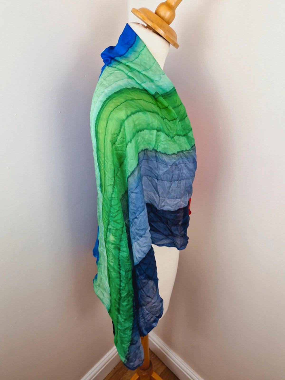 Womens Vintage Multicoloured Silk Large Scarf Shawl Striped