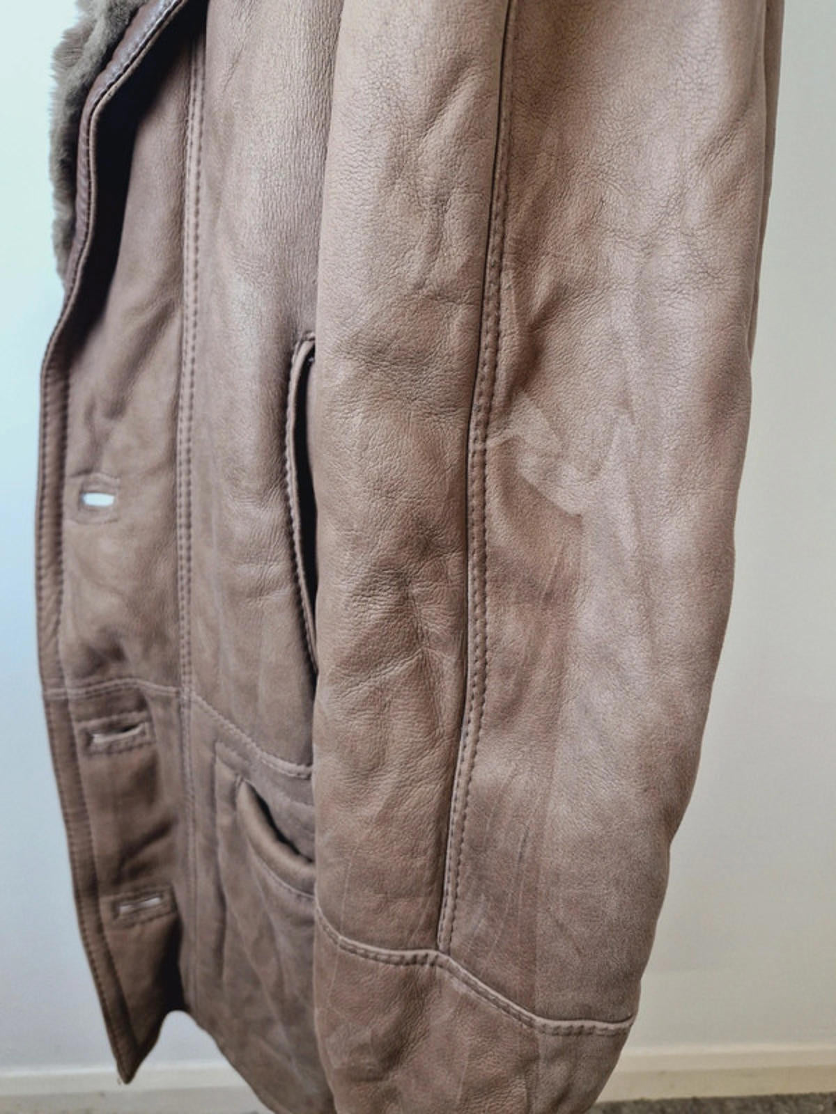 Mens Vintage Leather Suede Sheepskin Shearling Coat Jacket L
