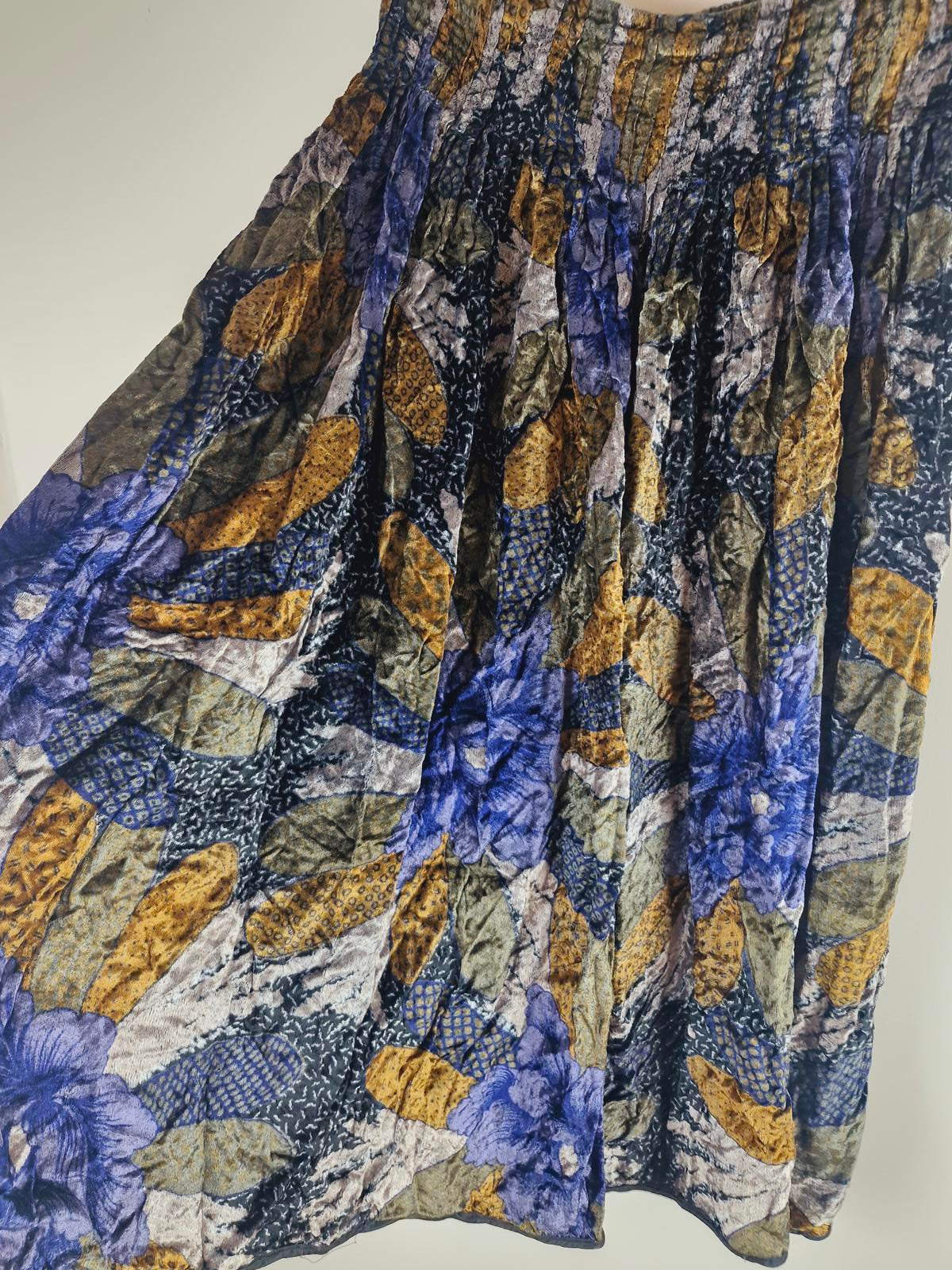 Velvet Patchwork Midi Skirt M