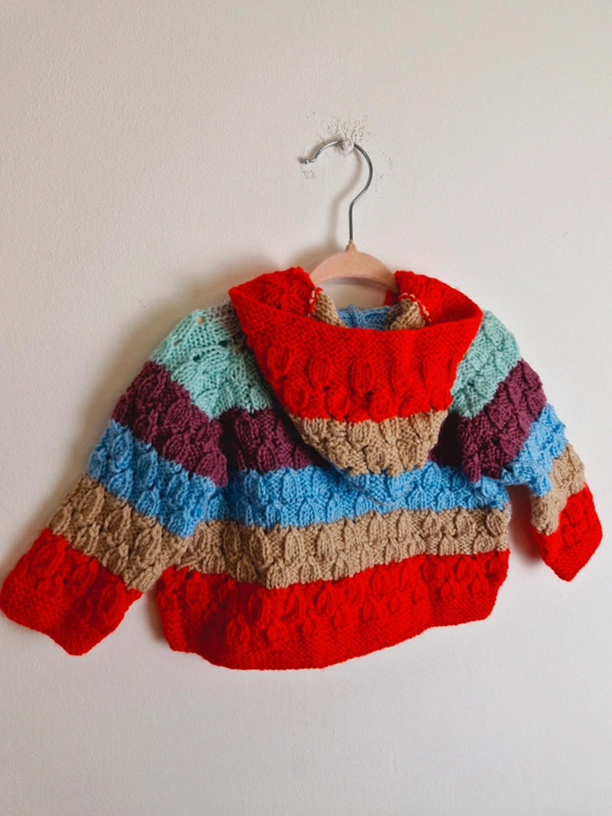 Vintage Kids Baby Girls Handknitted Cardigan Hoody Jumper 18 Months 2 Years