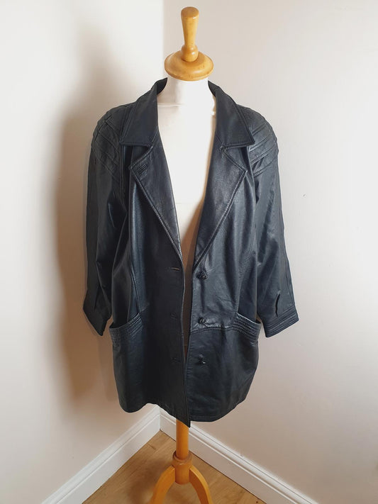 1980s Leather Coat XL UK16