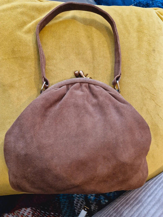 1950s Brown Suede Handbag