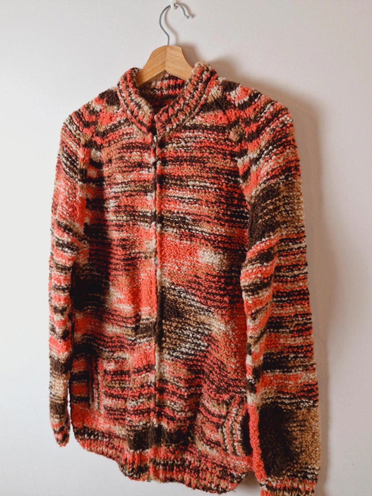 Womens Vintage Handknitted Knitted Zip Up Cardigan Jacket Jumper UK14