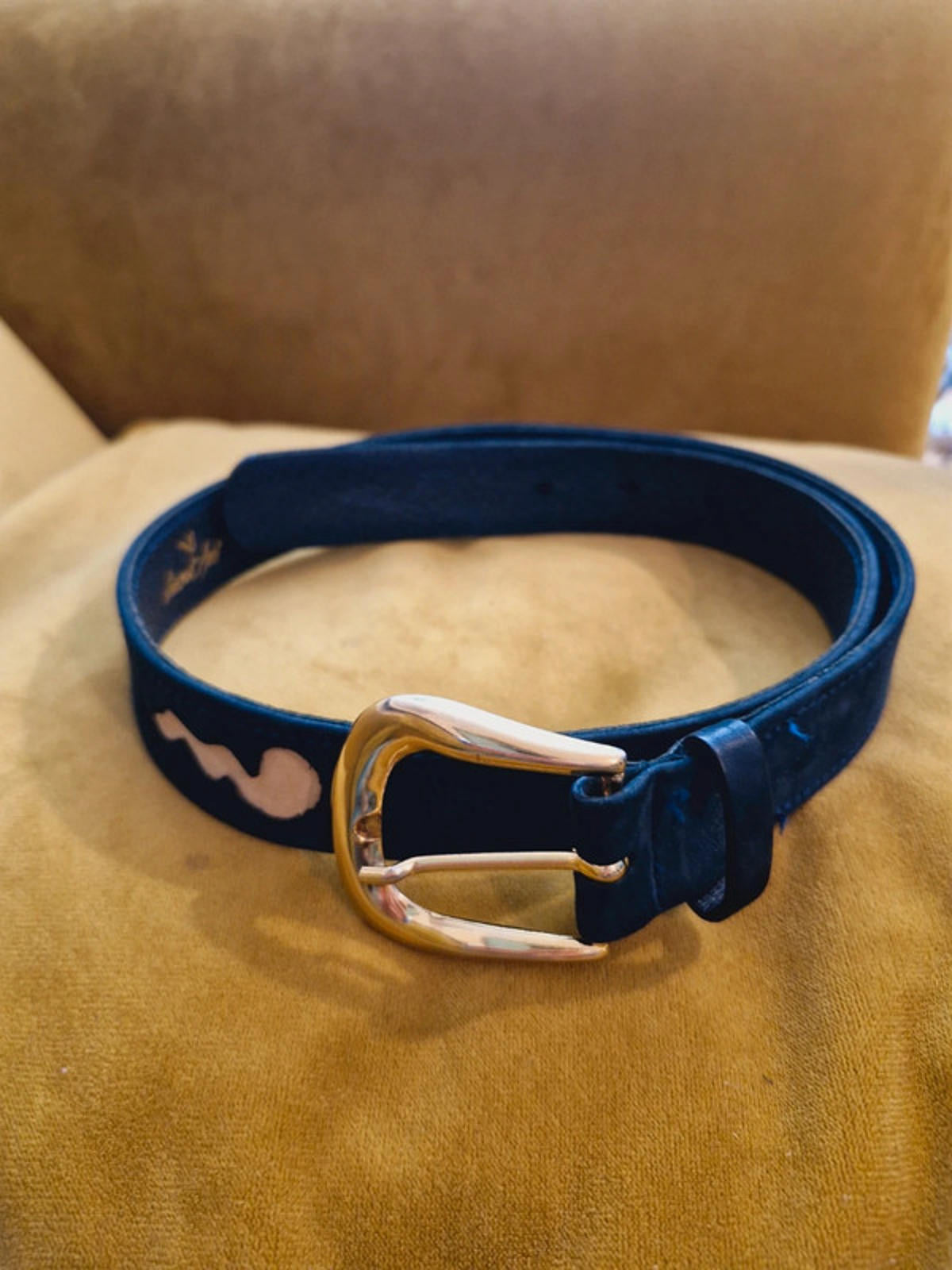 Womens Vintage Vincent Joel Real Suede Leather Gold Buckle Belt