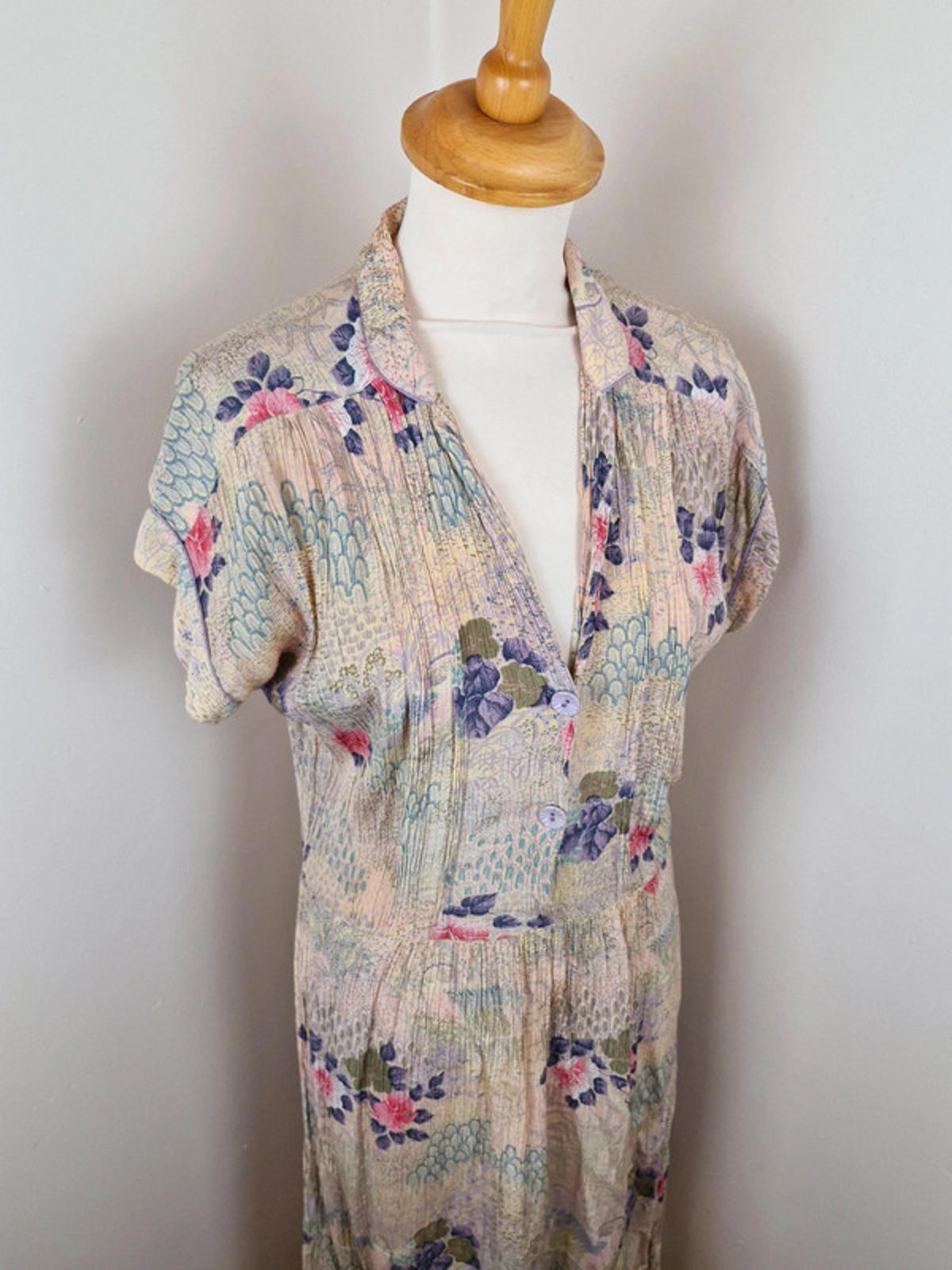 Womens Vintage 1940s 40s Midi Dress Shirtdress Floral S M