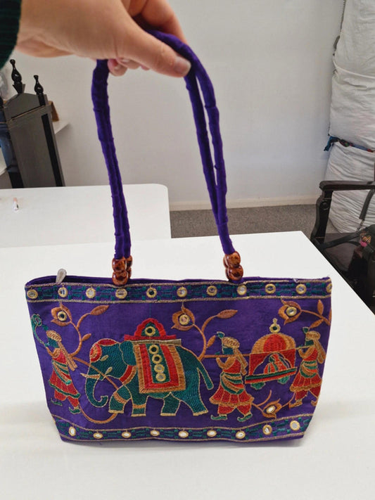 Womens Vintage Purple Indian Embroidered Elephant Shoulder Bag Handbag Boho