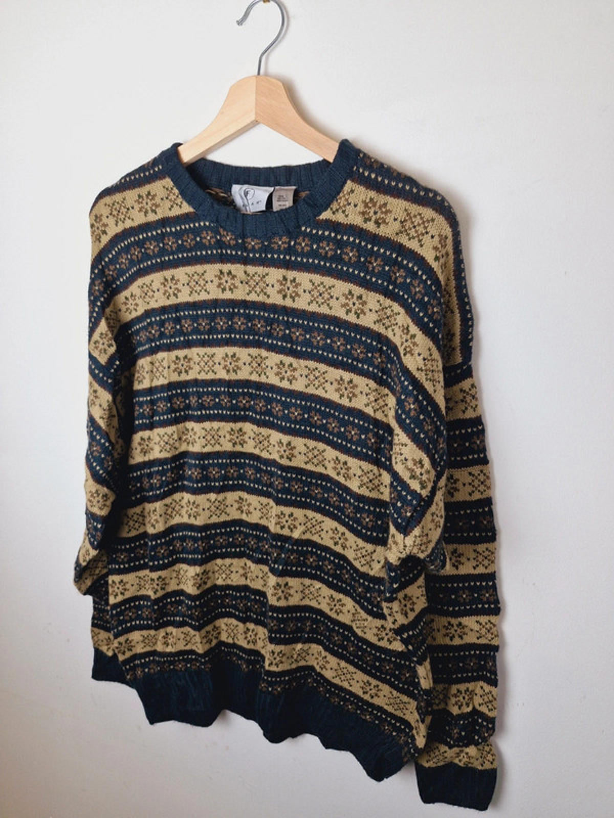 Mens Vintage Farah Knitted Jumper Sweater Round Neck L