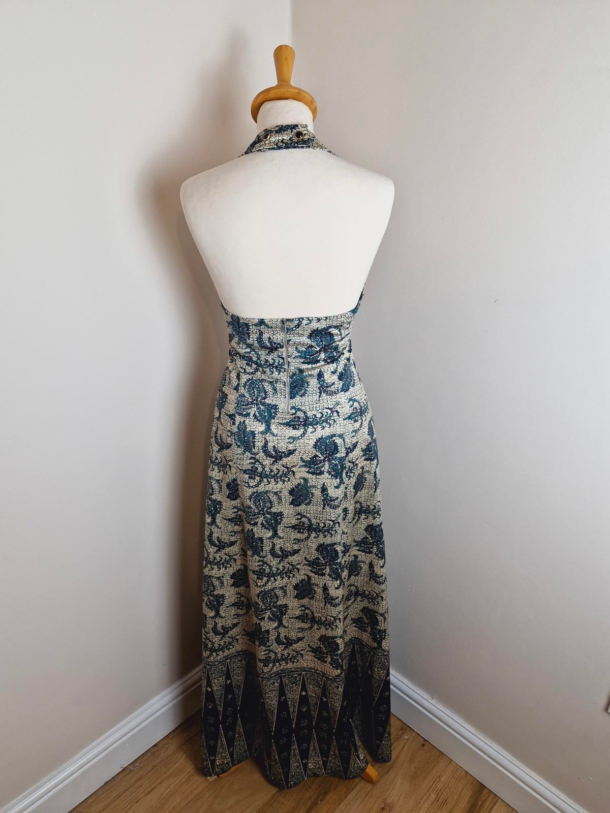 1970s Maxi Halterneck Dress UK12 M