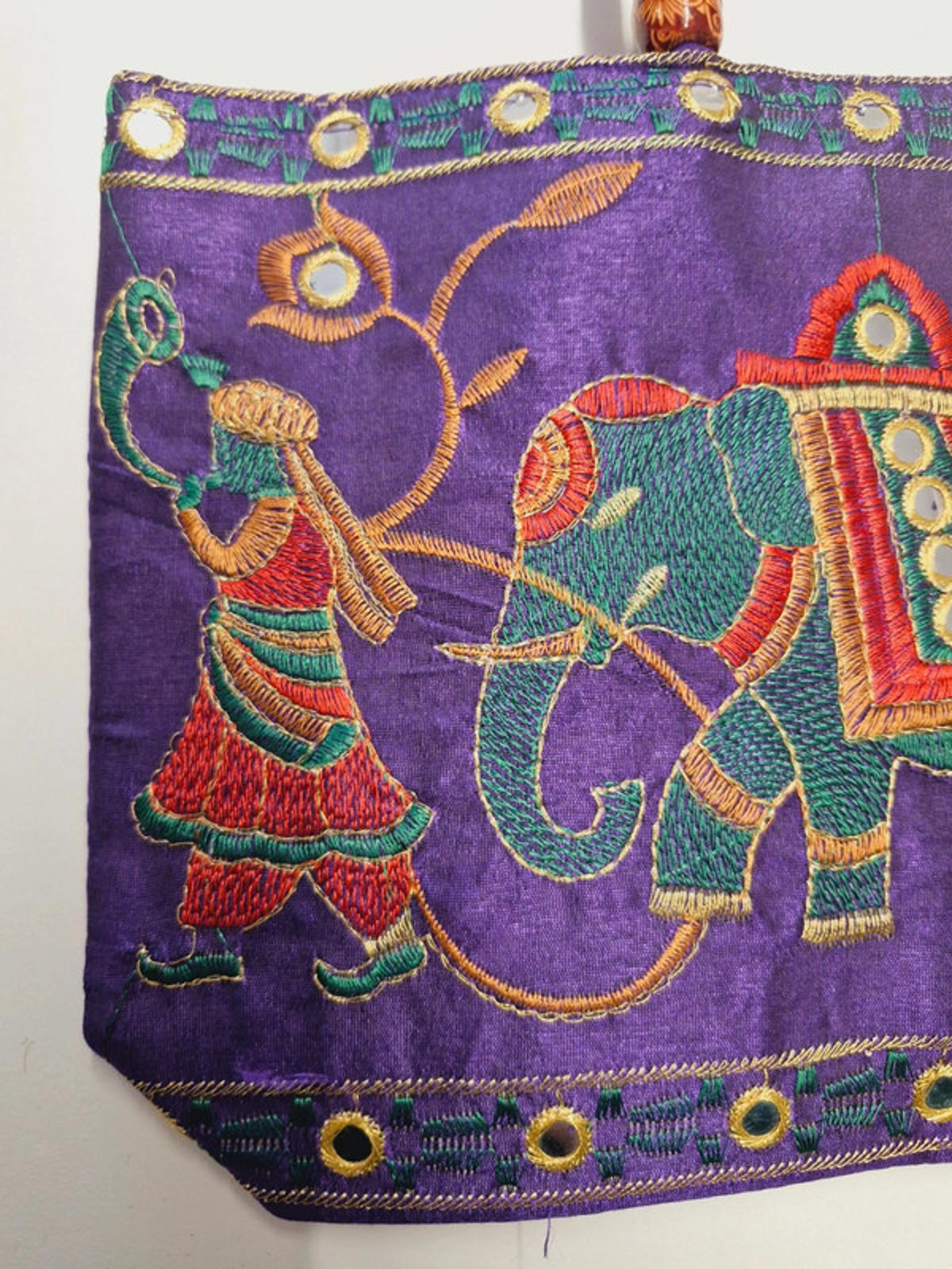 Womens Vintage Purple Indian Embroidered Elephant Shoulder Bag Handbag Boho