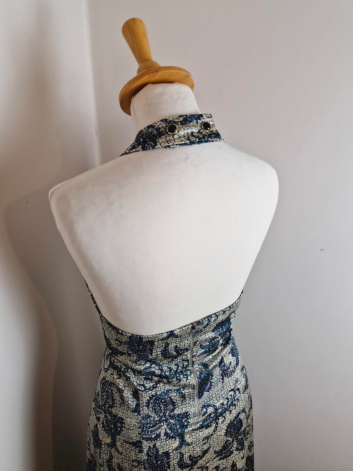 1970s Maxi Halterneck Dress UK12 M
