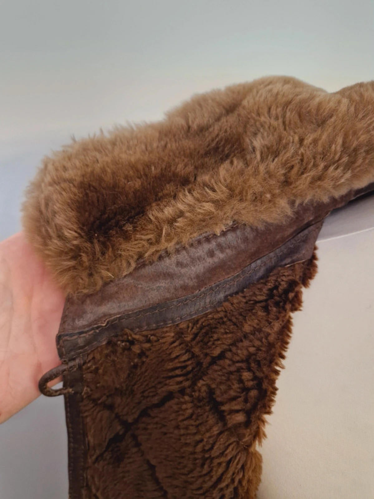 Womens Vintage Suede Leather Brown Quilted Jacket Coat M