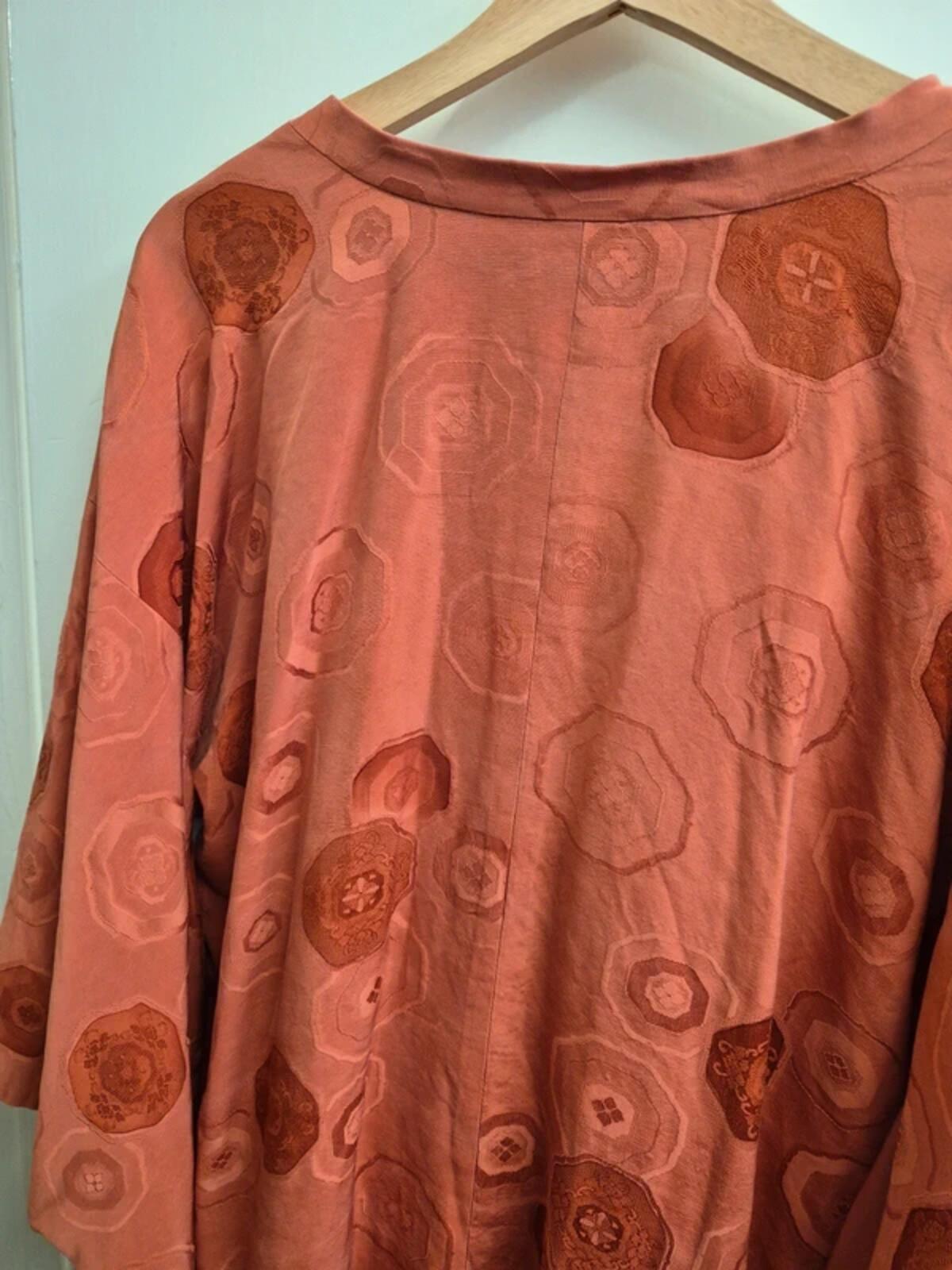 Vintage Silk Short Kimono Japanese Jacket Top Orange Wide Sleeve UK12 M