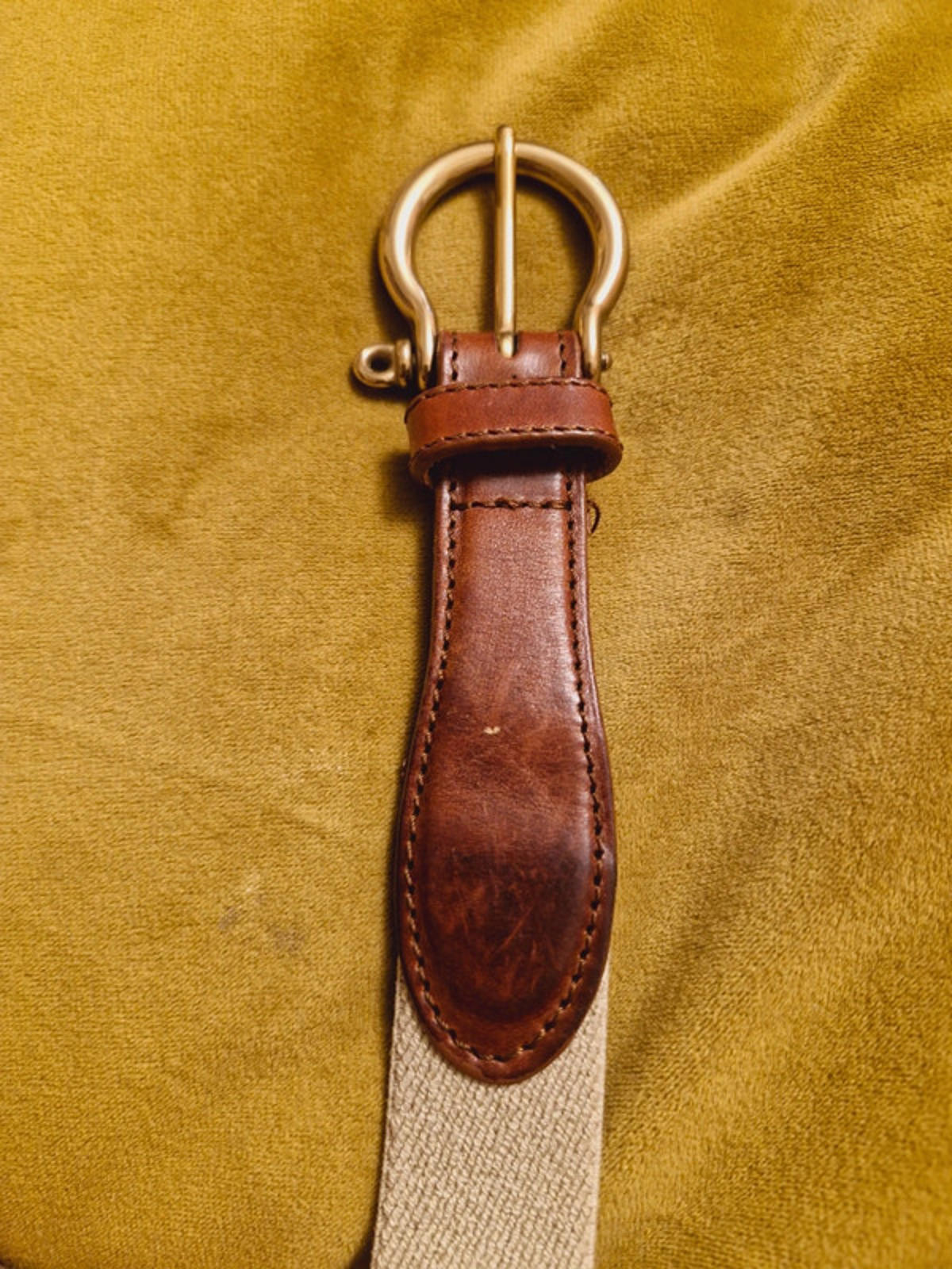 Womens Vintage Leather Tan Beige Gold Buckle Western Belt