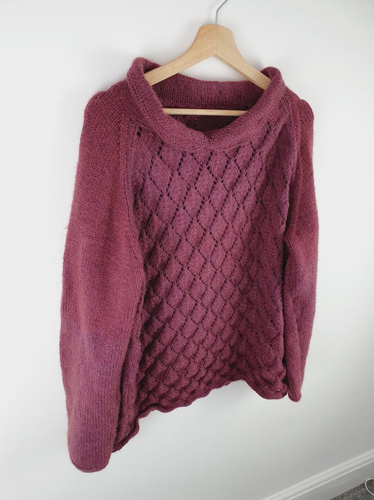 Plus Size Vintage Handknitted Jumper Womens Knitted Purple Sweater XXL UK20