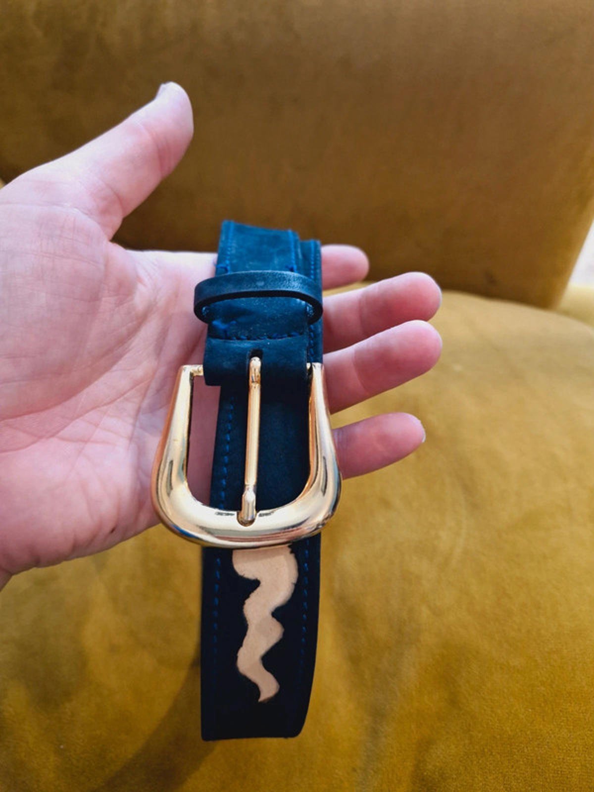 Womens Vintage Vincent Joel Real Suede Leather Gold Buckle Belt