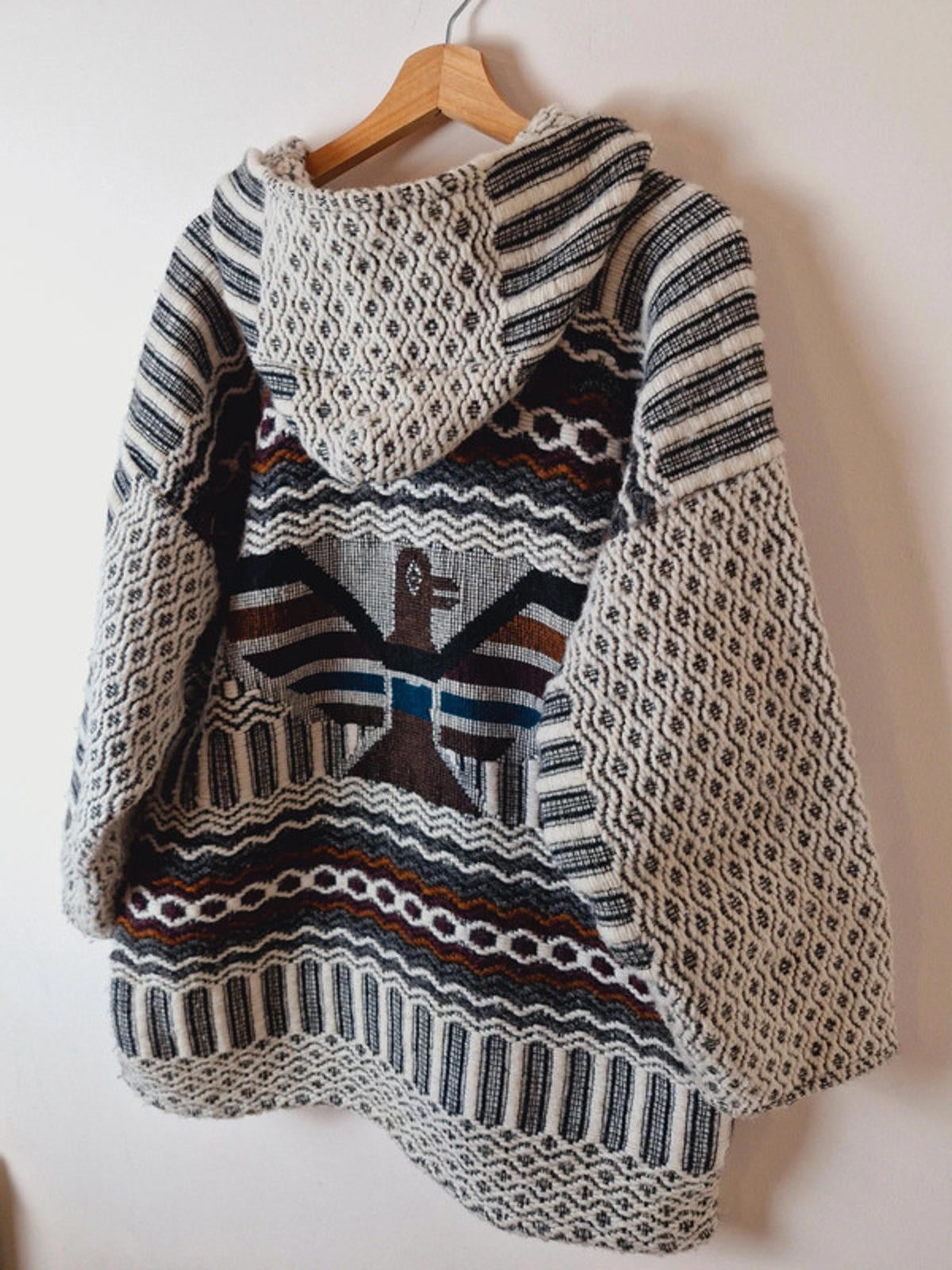 Womens Vintage Ecuador Handmade Hoody Jumper Jacket Boho L UK16