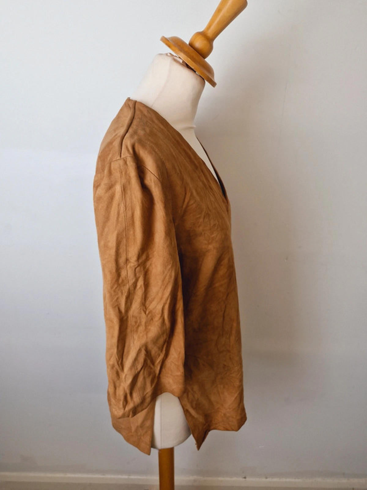 Womens Vintage 1970s 70s Tan Suede Leather Top Italian Boho Western S