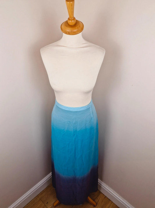 Womens Vintage Long Maxi Silk Slip Ombre Blue Purple Skirt M