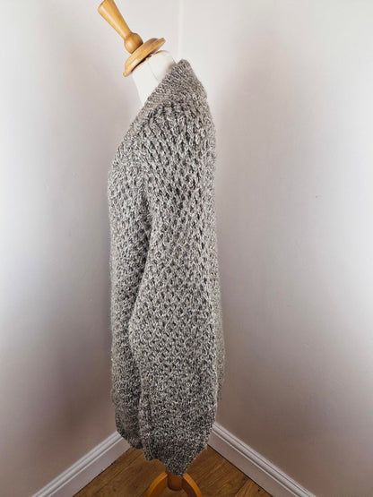 Womens Vintage Handknitted Knitted Long Cardigan Jumper Sweater XL XXL