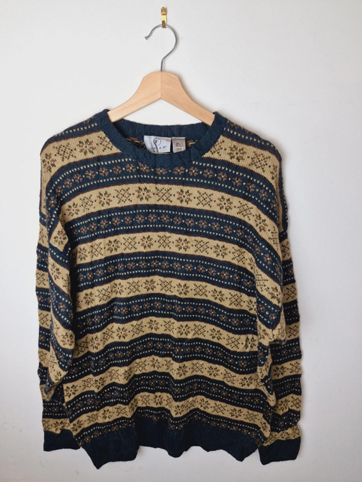 Mens Vintage Farah Knitted Jumper Sweater Round Neck L