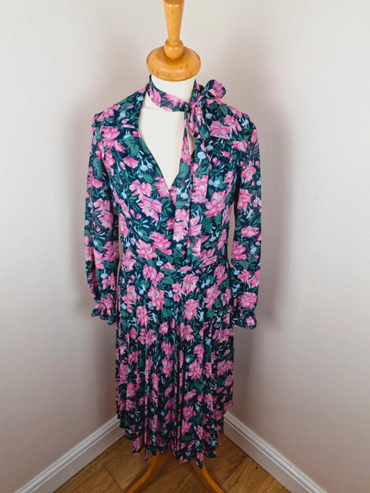 1970s Long Sleeve Midi Dress S