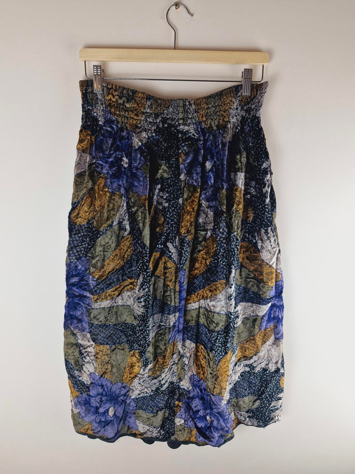 Velvet Patchwork Midi Skirt M