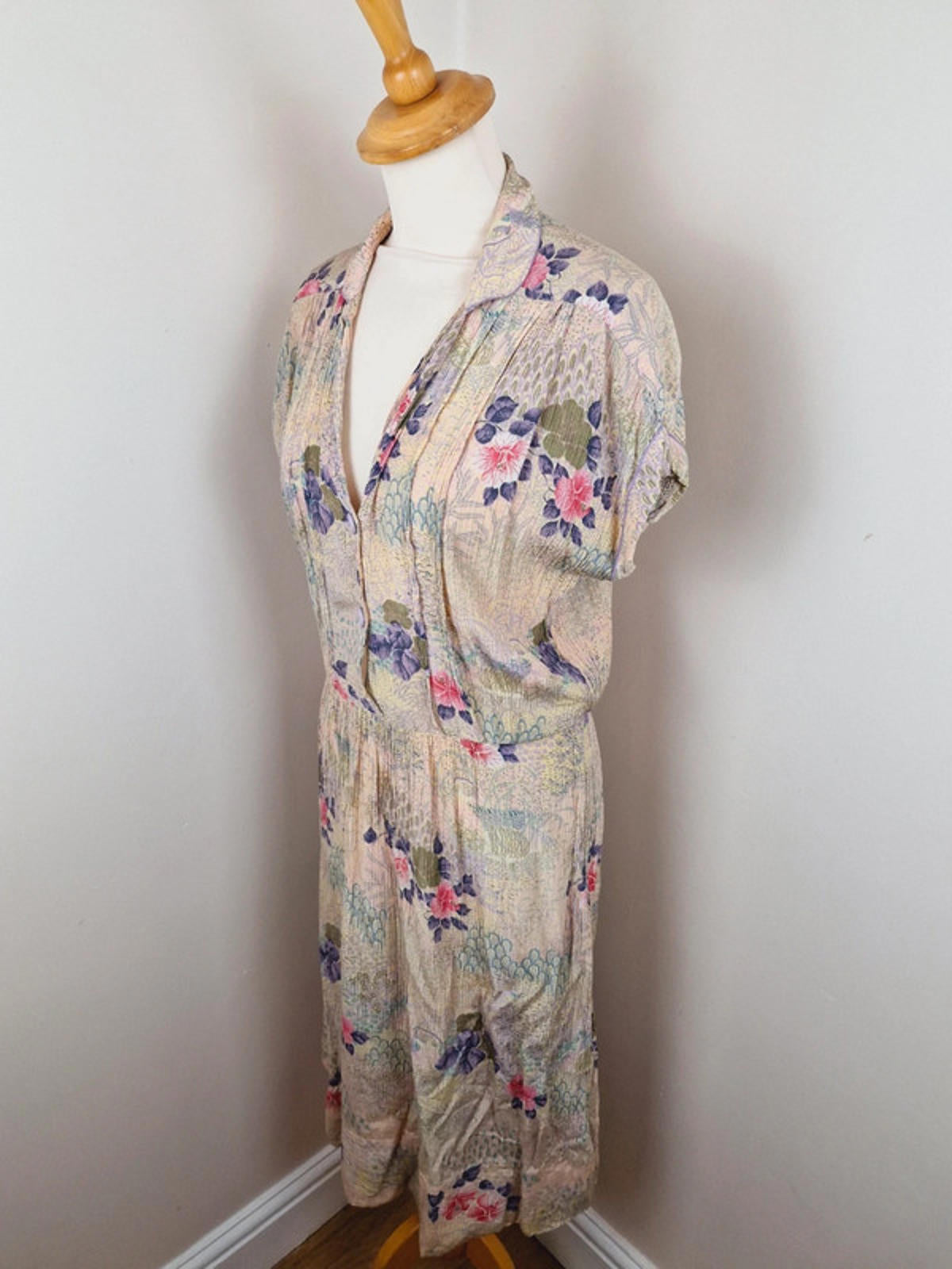 Womens Vintage 1940s 40s Midi Dress Shirtdress Floral S M