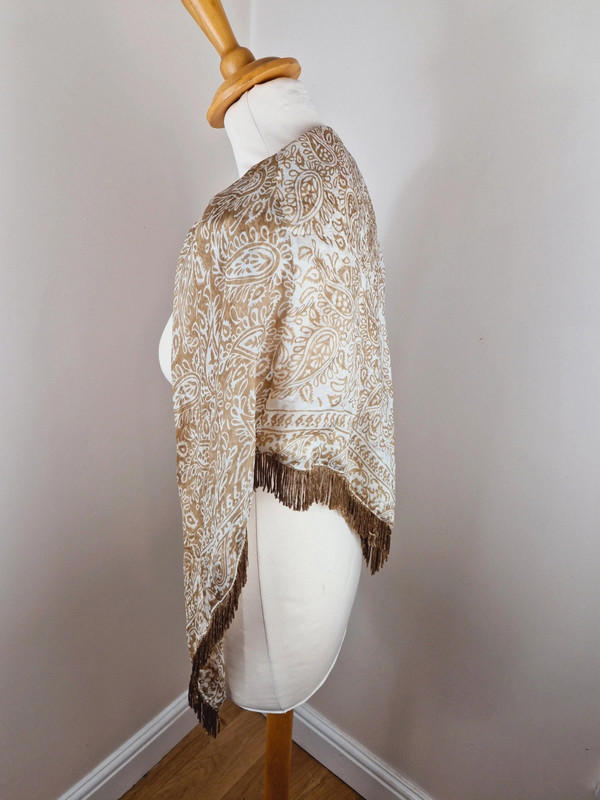 Fringed Beige Triangle Scarf Shawl