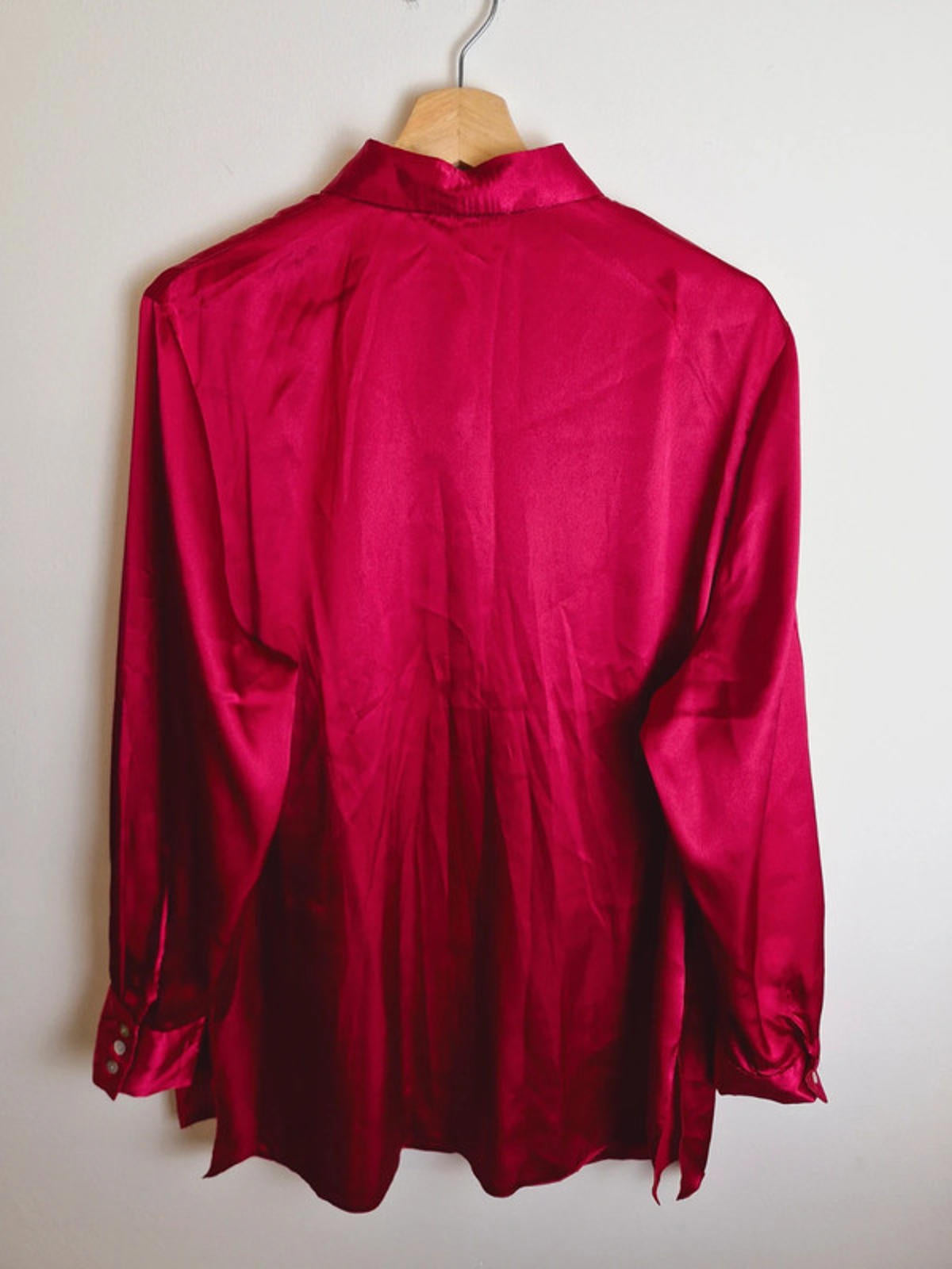 Womens Vintage Pink Satin Long Sleeve Shirt Top Blouse XL UK18