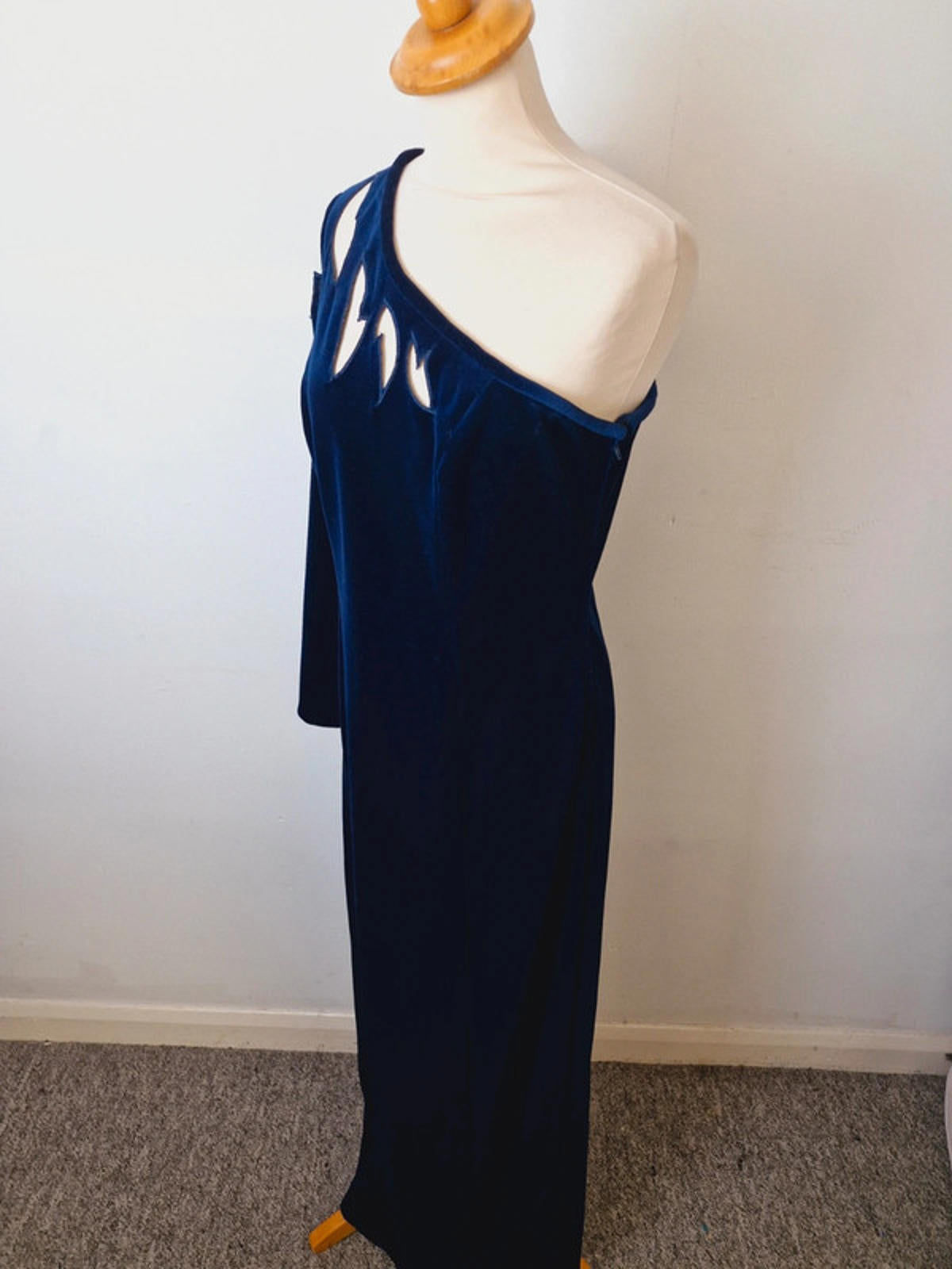Womens Vintage One Shoulder Long Maxi Velvet Dress L