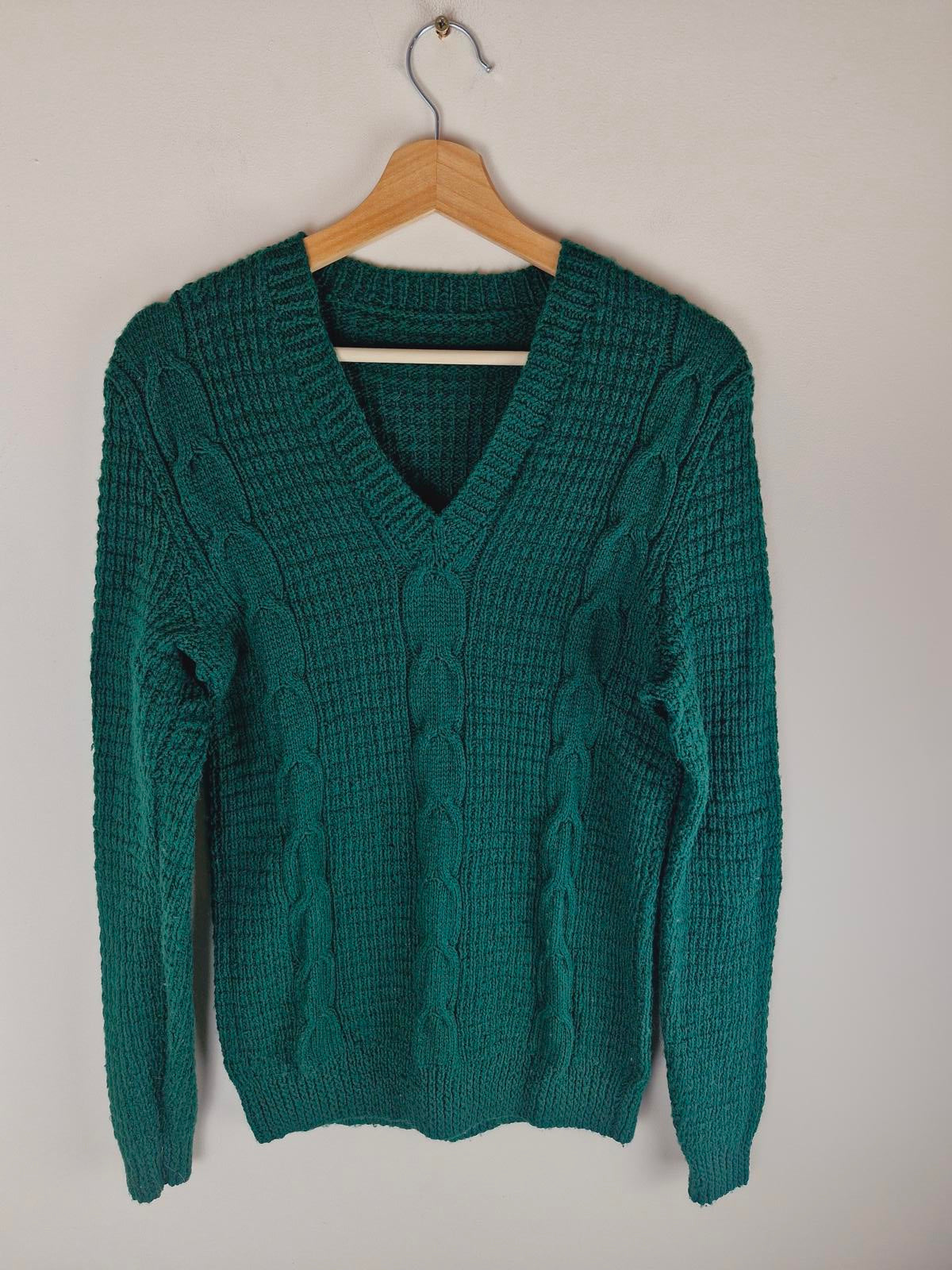 1970s Handknitted Green Jumper M
