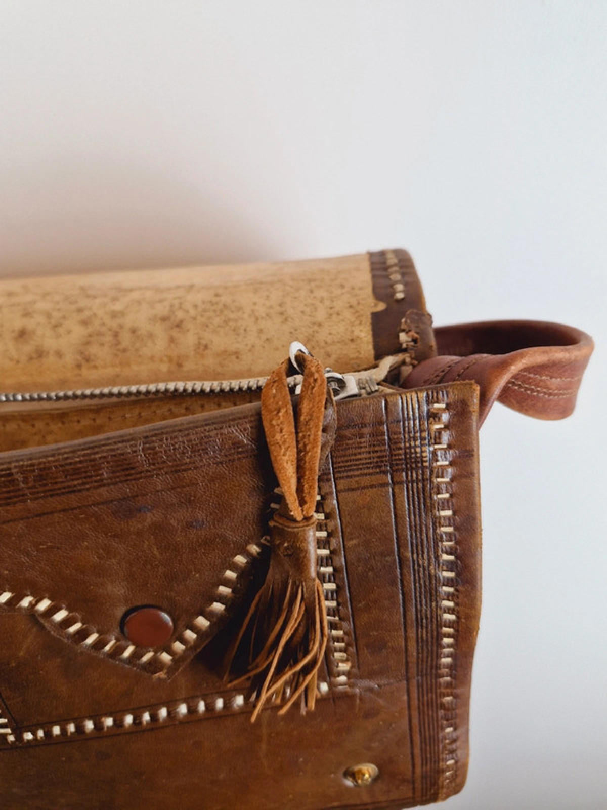 Womens Vintage 1950s 50s Leather Tooled Handbag Bag Unusual