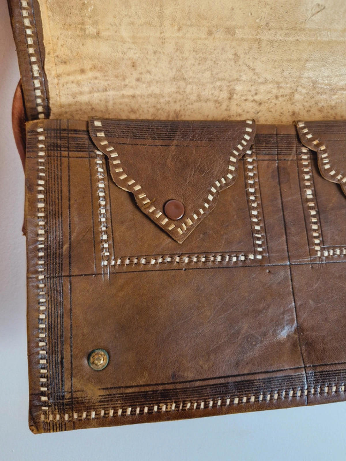 Womens Vintage 1950s 50s Leather Tooled Handbag Bag Unusual