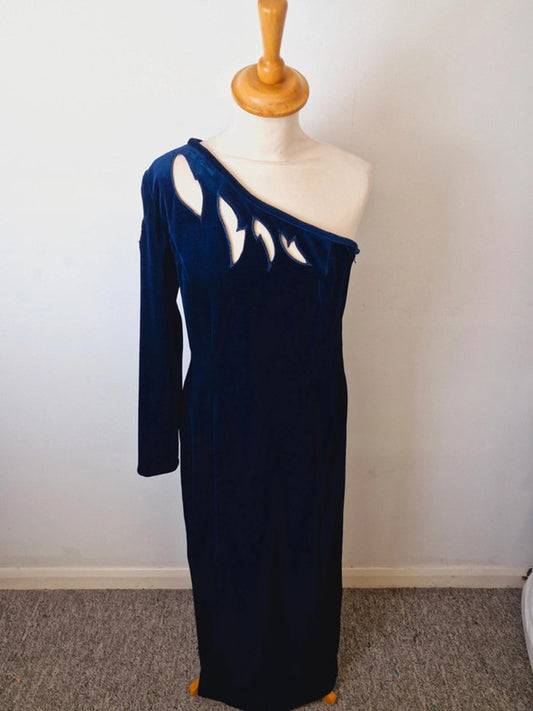 Womens Vintage One Shoulder Long Maxi Velvet Dress L