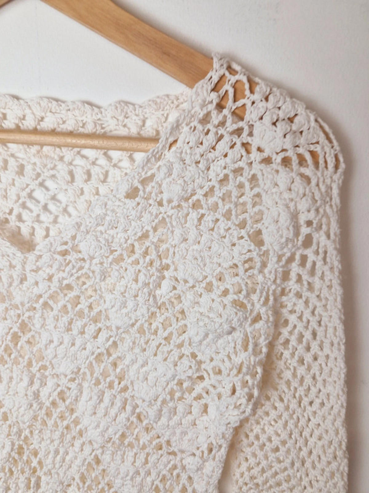 Womens Vintage 1970s Style Handcrochet Crochet Boho Long Sleeve Top S