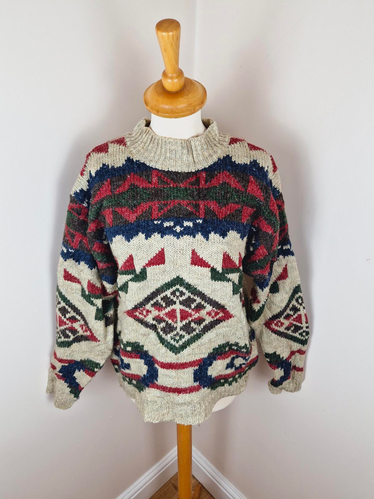 Aztec Print Knitted Jumper M L