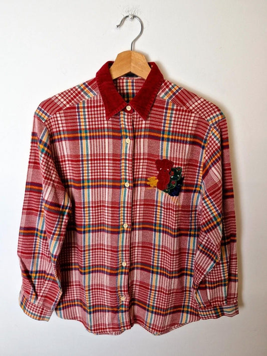 Womens Vintage Teddy Bear Lumberjack Cord Shirt Top S UK10
