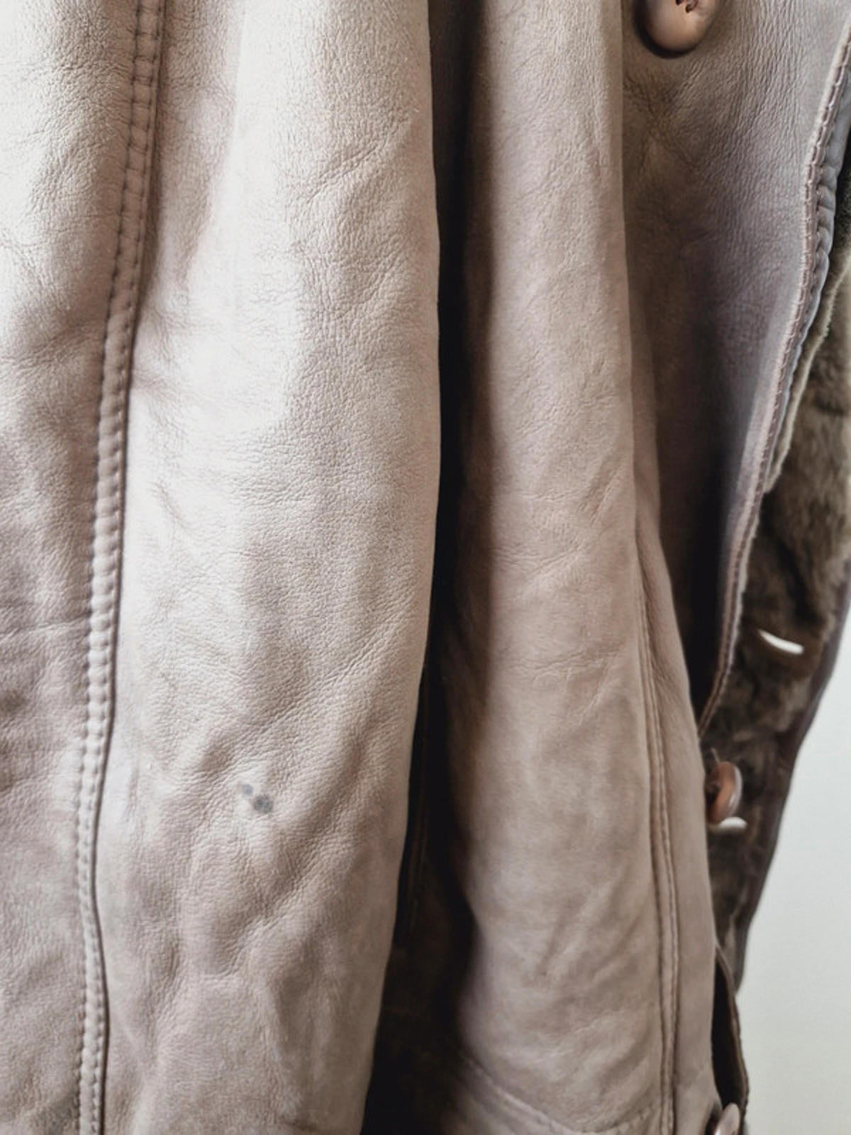 Mens Vintage Leather Suede Sheepskin Shearling Coat Jacket L